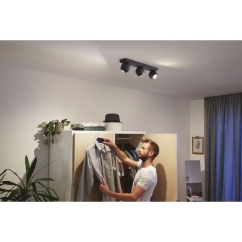 Philips Hue Buckram Plafoniera LED Nero, 3-Luci, Telecomando