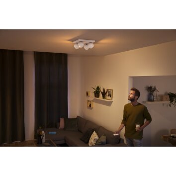 Philips Hue Buckram Plafoniera LED Bianco, 4-Luci, Telecomando