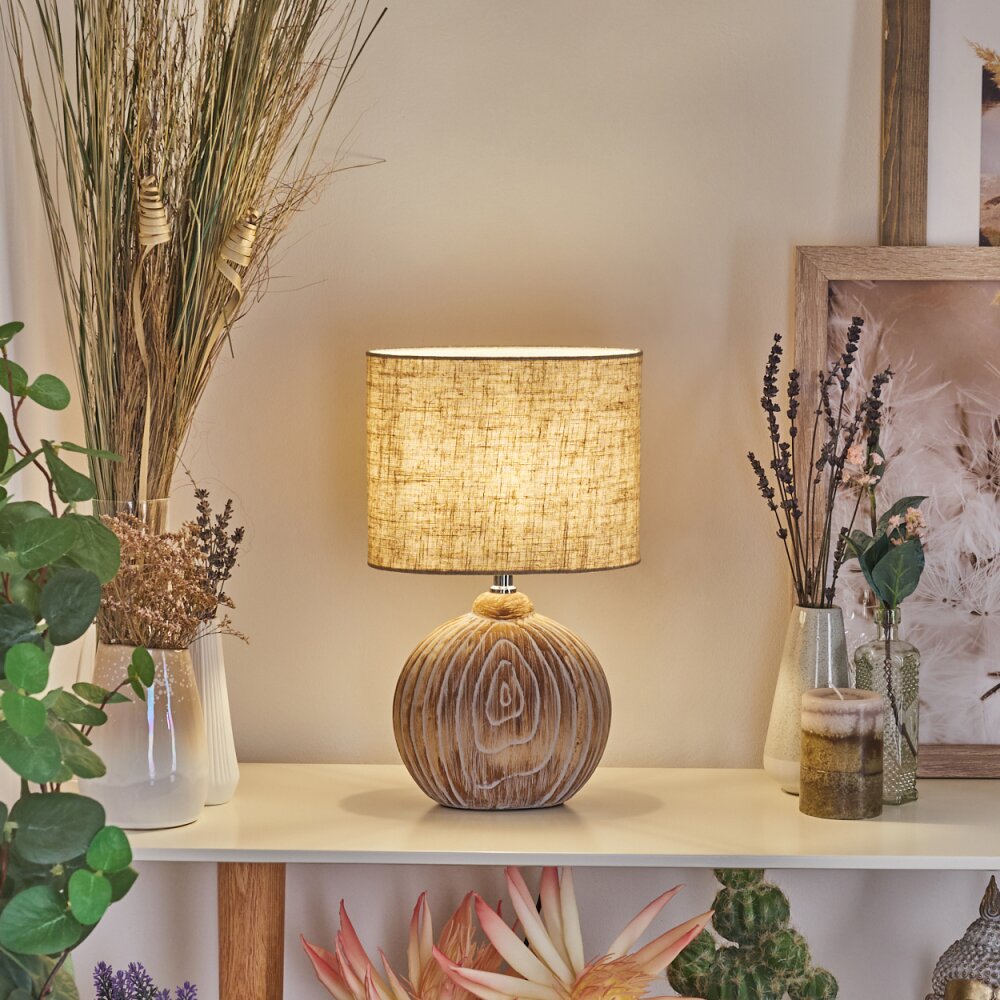 Lahnus Lampada da tavolo Marrone, Aspetto del legno, Bianco, 1-Luce