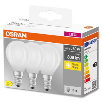 OSRAM CLASSIC P Set di 3 LED E14 da 5,5 Watt 2700 Kelvin 806 Lumen