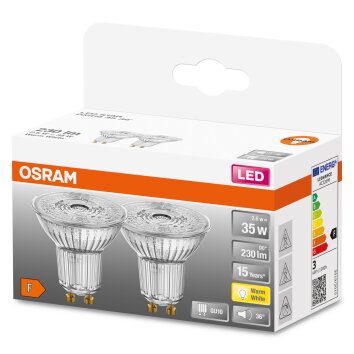 OSRAM LED STAR Set di 2 GU10 da 2,6 Watt 2700 Kelvin 230 Lumen