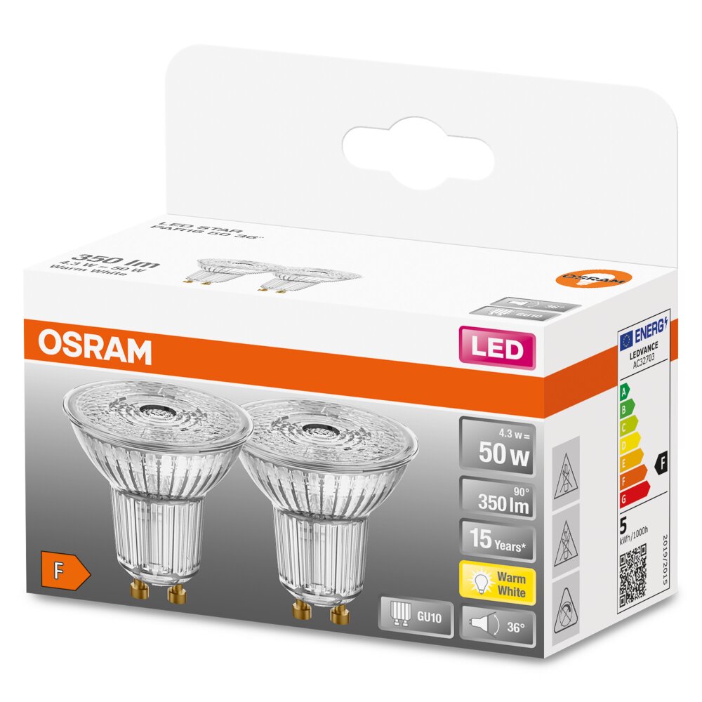 OSRAM LED STAR Set di 2 GU10 da 4,3 Watt 2700 Kelvin 350 Lumen main product photo