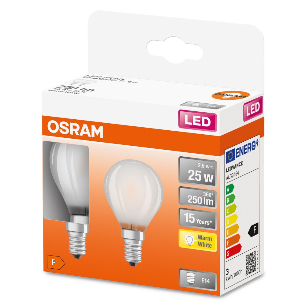 OSRAM LED Retrofit Set di 2 E14 da 2,5 Watt 2700 Kelvin 250 Lumen main product photo