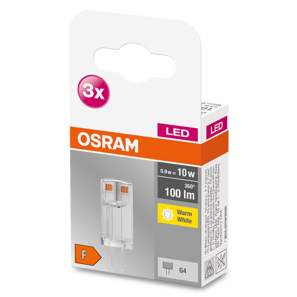 OSRAM LED BASE PIN Set di 3 G4 0,9 Watt 2700 Kelvin 100 Lumen main product photo
