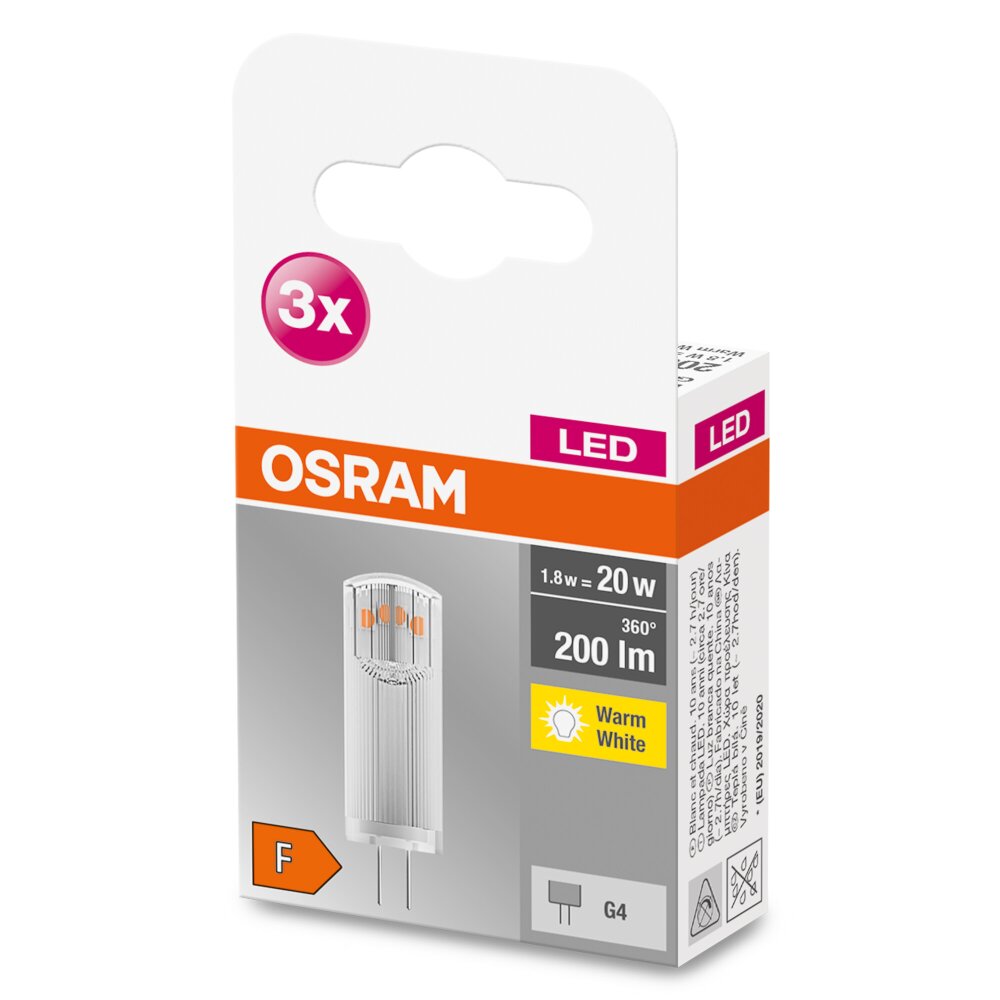 OSRAM LED BASE PIN Set di 3 G4 1,8 Watt 2700 Kelvin 200 Lumen main product photo