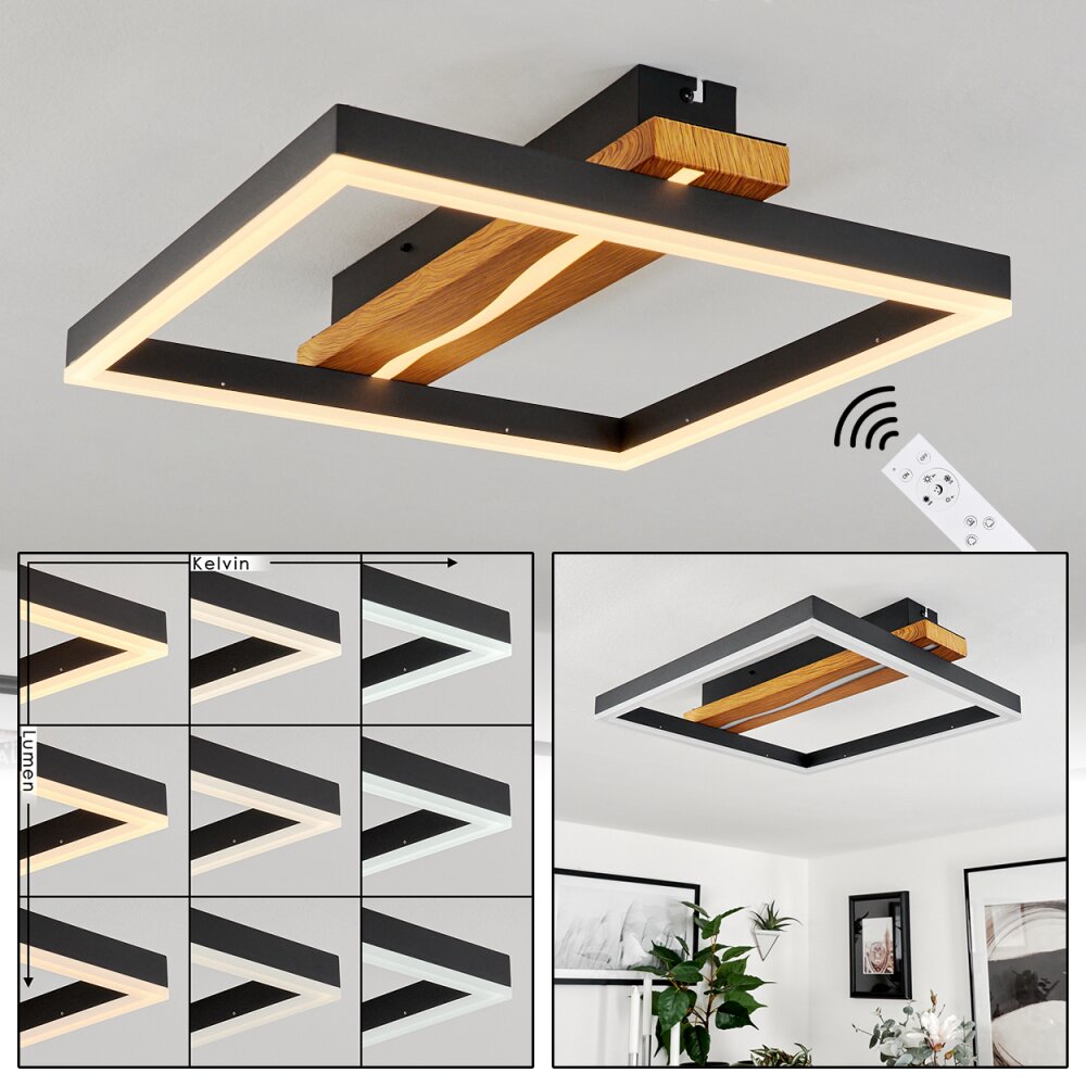 Angtasom Plafoniera LED Aspetto del legno, Nero, Bianco, 1-Luce, Telecomando main product photo