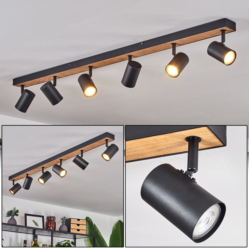 Javel Plafoniera Marrone, Aspetto del legno, Nero, 6-Luci main product photo