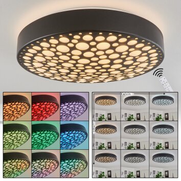 Agodim Plafoniera LED Nero, Bianco, 1-Luce, Telecomando, Cambia colore