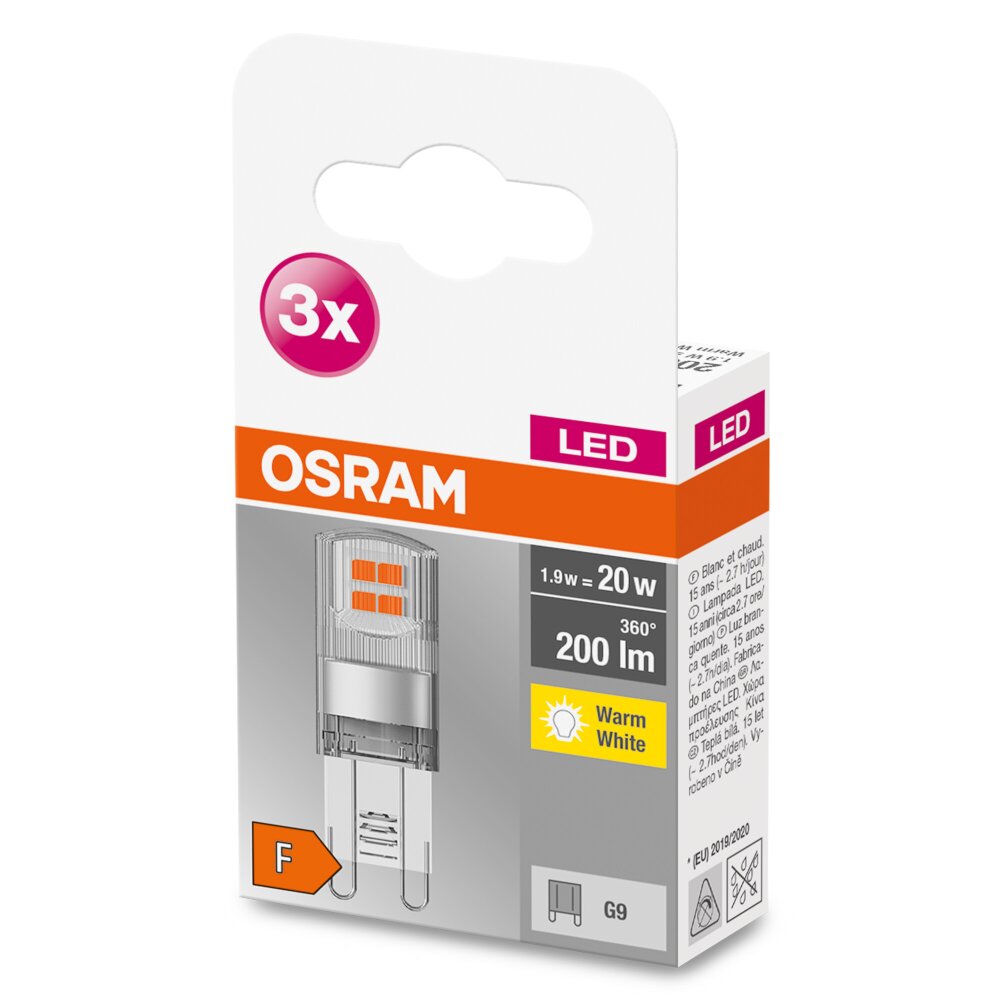 OSRAM LED BASE PIN Set di 3 G9 1,9 Watt 2700 Kelvin 200 Lumen main product photo