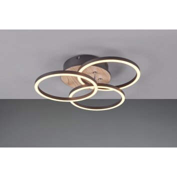 Reality Circle Plafoniera LED Aspetto del legno, Nero, 1-Luce, Telecomando