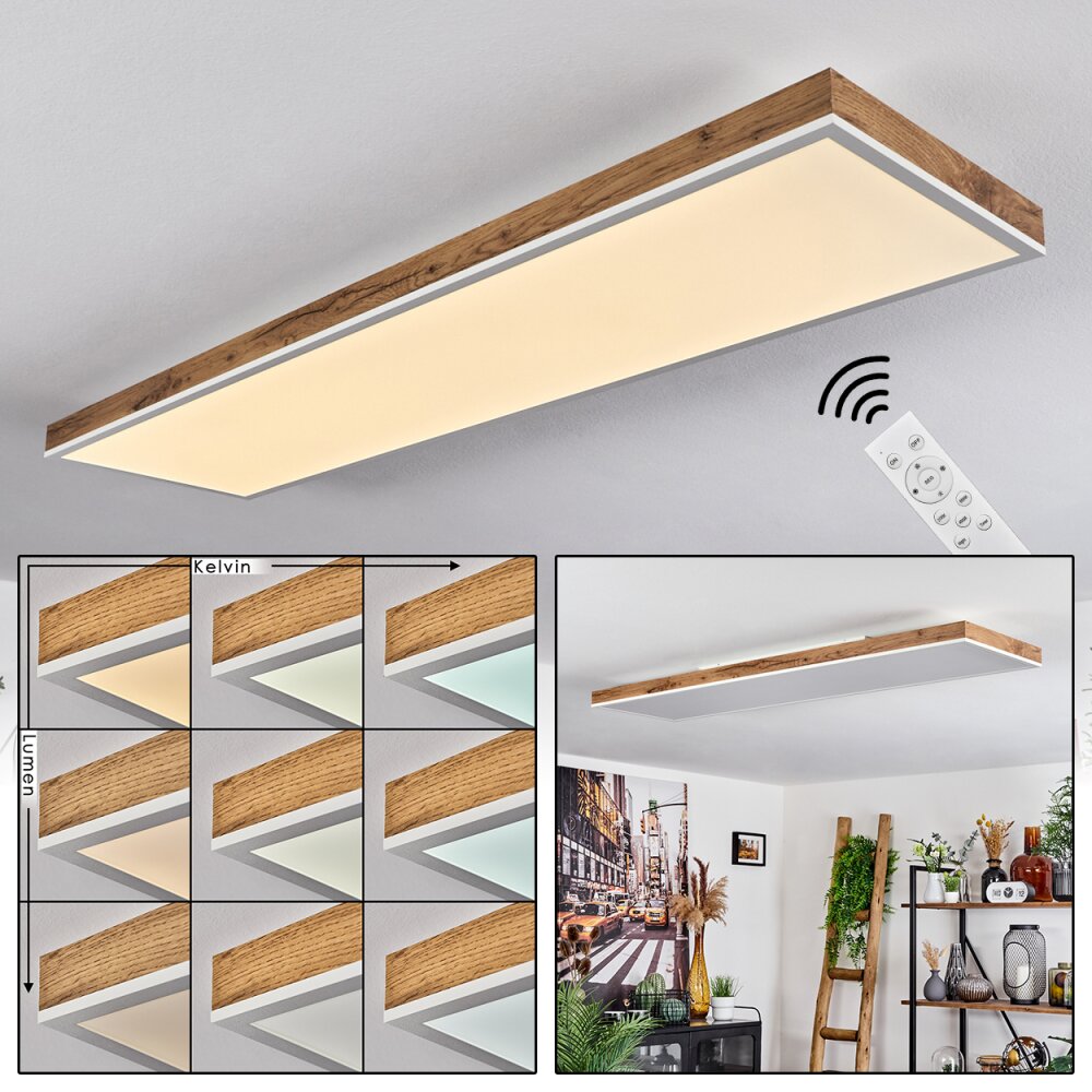 Salmi Plafoniera LED Marrone, Aspetto del legno, Bianco, 1-Luce, Telecomando main product photo