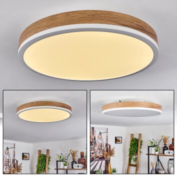 Salmi Plafoniera LED Marrone, Aspetto del legno, Bianco, 1-Luce