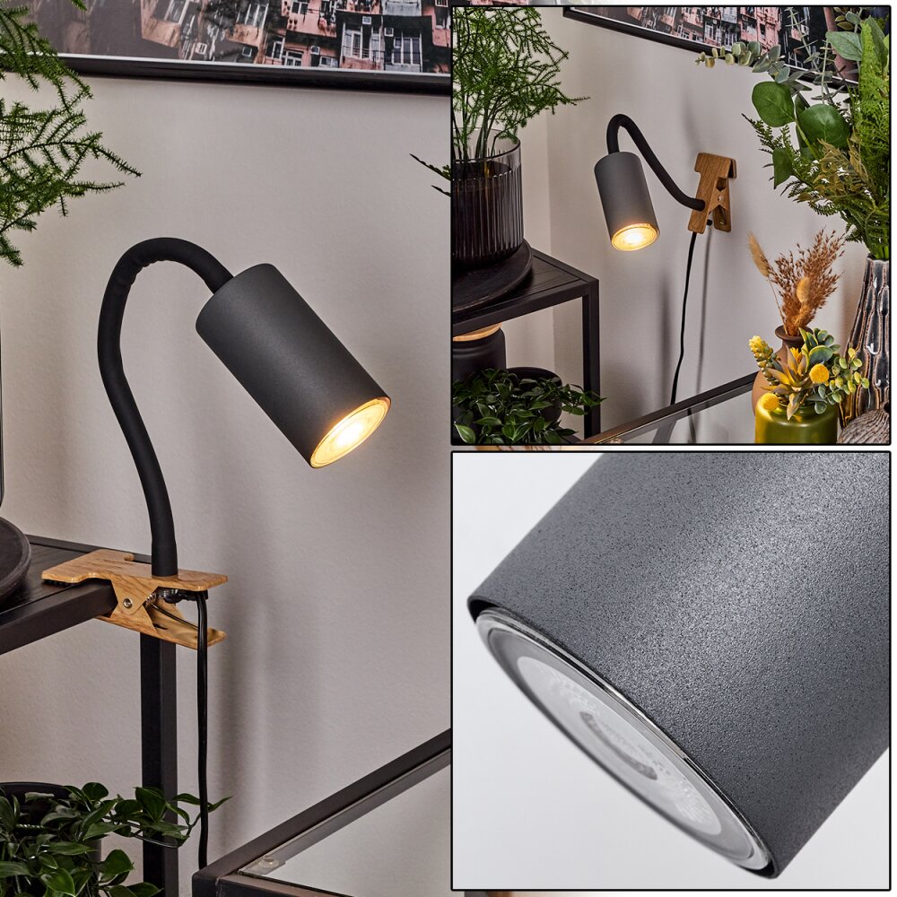 Javel Lampada con pinza Marrone, Aspetto del legno, Nero, 1-Luce main product photo