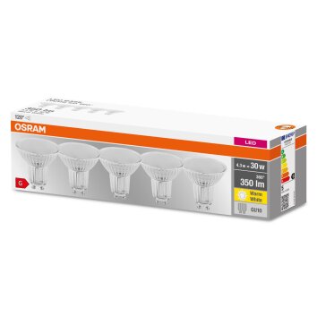 OSRAM Set di 5 LED GU10 4,3 Watt 2700 Kelvin 350 Lumen OSRAM Set di 5 LED GU10 4,3 Watt 2700 Kelvin 350 Lumen