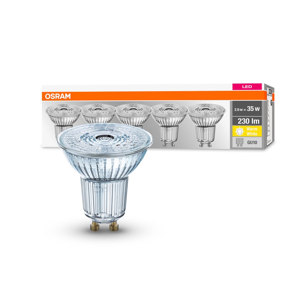 OSRAM Set di 5 LED GU10 2,6 Watt 2700 Kelvin 230 Lumen main product photo