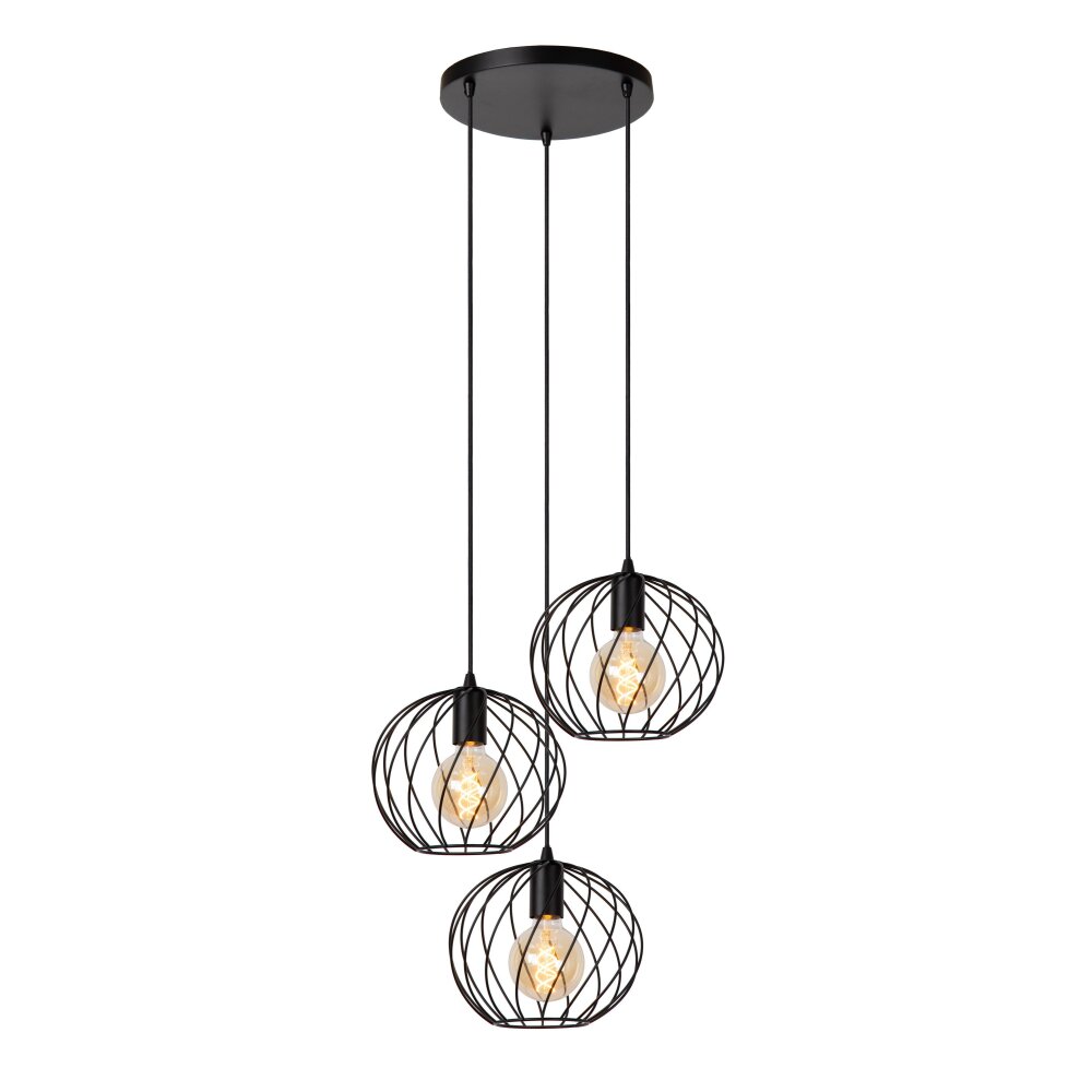 Lucide DANZA Lampada a Sospensione Nero, 3-Luci main product photo
