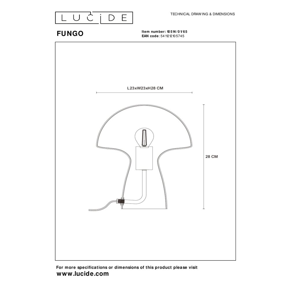 Lucide FUNGO Lampada da tavolo Nero, 1-Luce