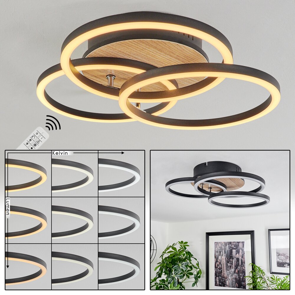 Xena Plafoniera LED Aspetto del legno, Nero, 1-Luce, Telecomando main product photo