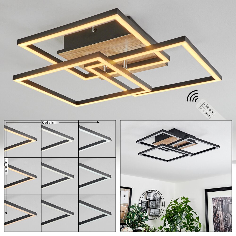 Oberegg Plafoniera LED Aspetto del legno, Nero, 1-Luce, Telecomando main product photo