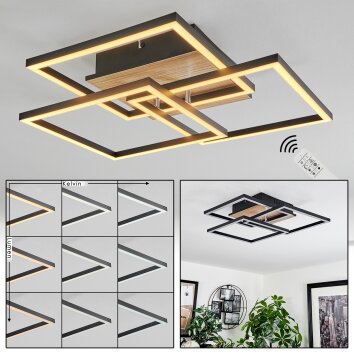 Oberegg Plafoniera LED Aspetto del legno, Nero, 1-Luce, Telecomando