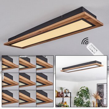 Salmi Plafoniera LED Aspetto del legno, Nero, 1-Luce, Telecomando