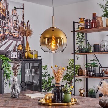 Koyoto Lampadario a sospensione Vetro 25 cm Oro, Nero, 1-Luce