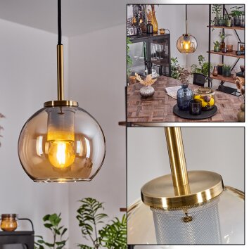 Koyoto Lampadario a sospensione Vetro 15 cm Ottone antico, 1-Luce