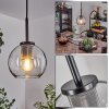 Koyoto Lampadario a sospensione Vetro 15 cm Acciaio inox, Nero, 1-Luce