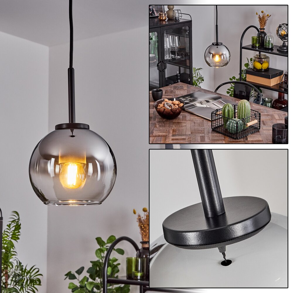 Koyoto Lampadario a sospensione Vetro 15 cm Acciaio inox, Nero, 1-Luce main product photo
