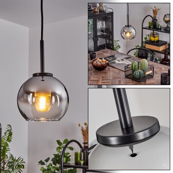 Koyoto Lampadario a sospensione Vetro 15 cm Acciaio inox, Nero, 1-Luce
