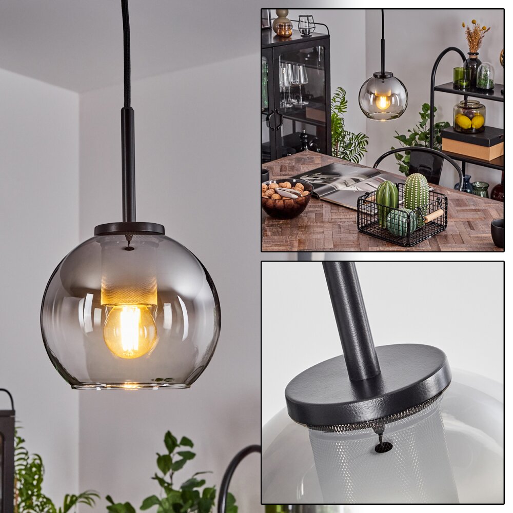 Koyoto Lampadario a sospensione Vetro 15 cm Acciaio inox, Nero, 1-Luce main product photo