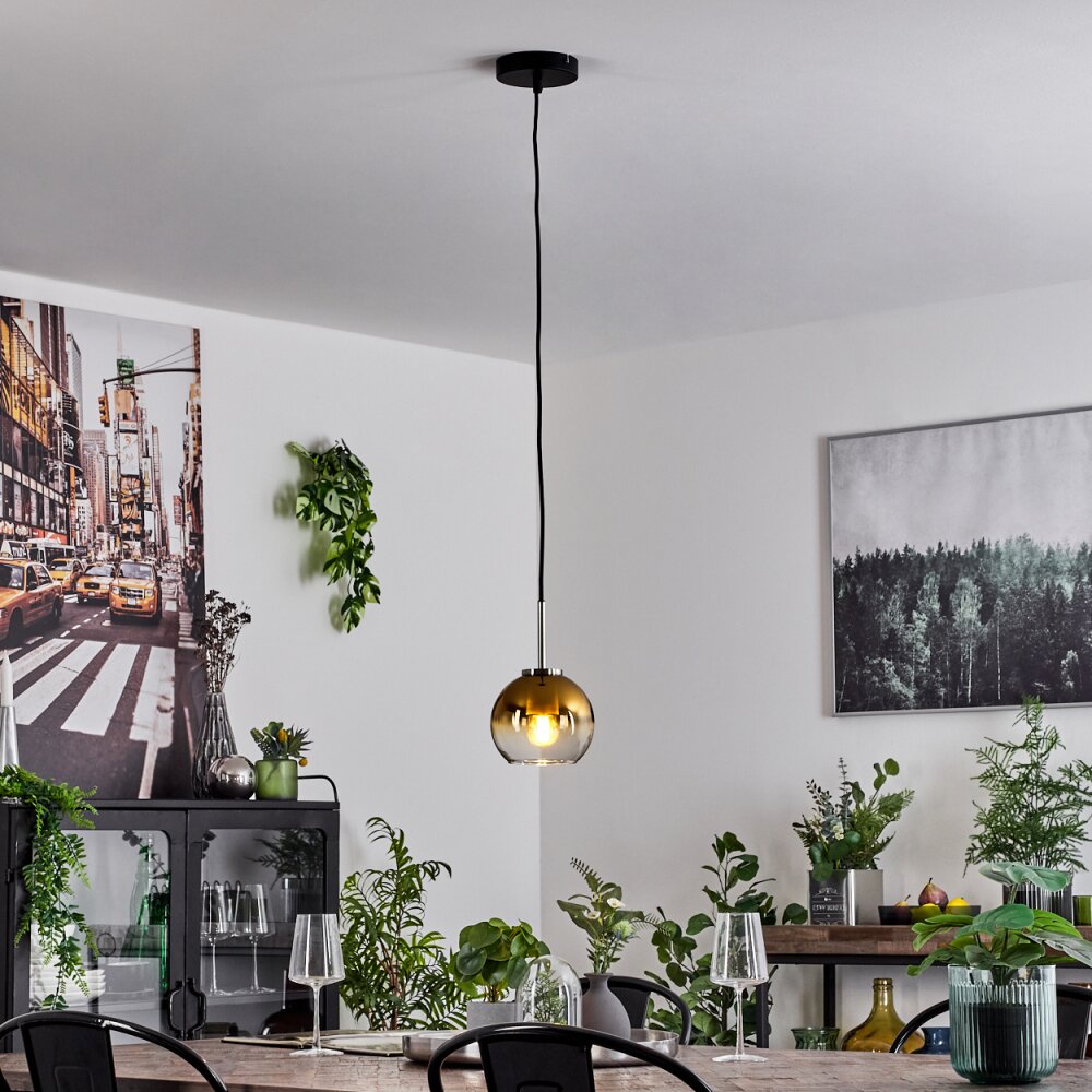 Koyoto Lampadario a sospensione Vetro 15 cm Nero, Argento, 1-Luce