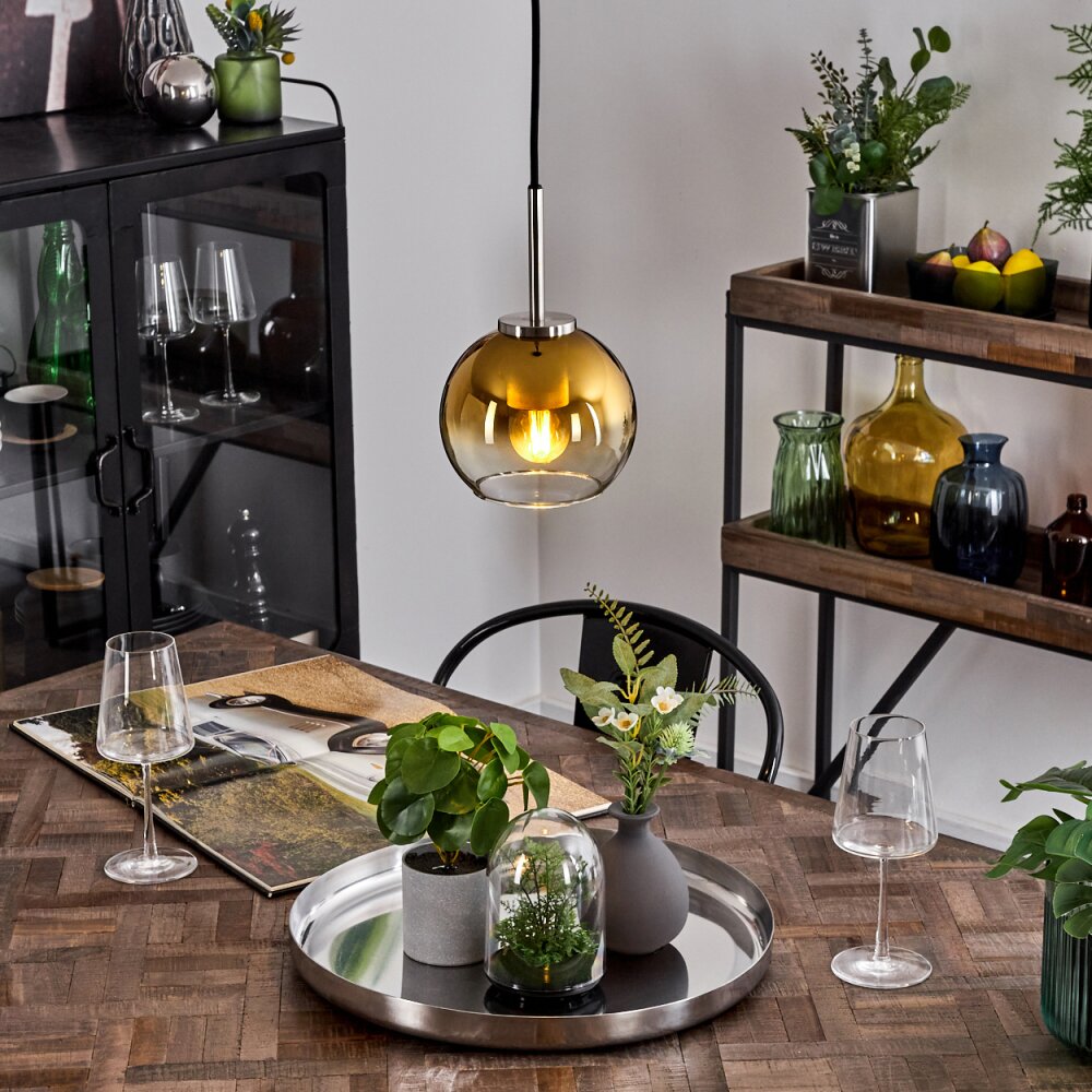 Koyoto Lampadario a sospensione Vetro 15 cm Nero, Argento, 1-Luce