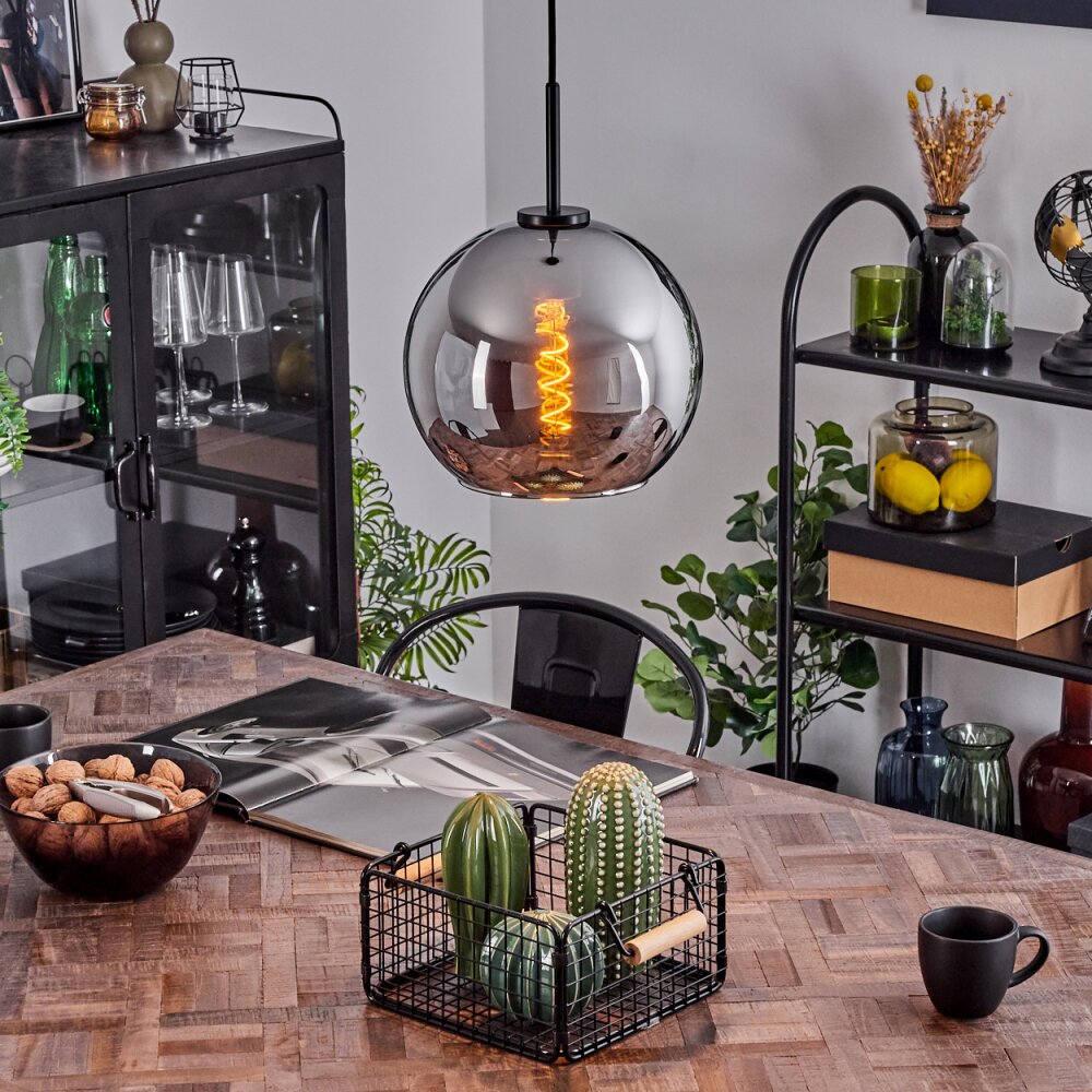 Koyoto Lampadario a sospensione Vetro 25 cm Acciaio inox, Nero, 1-Luce main product photo