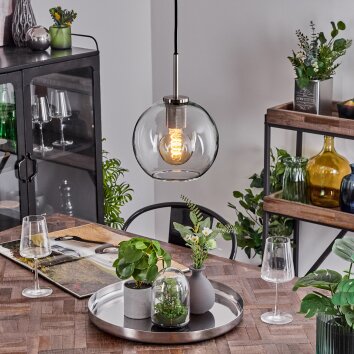 Koyoto Lampadario a sospensione Vetro 20 cm Nero, Argento, 1-Luce Koyoto Lampadario a sospensione Vetro 20 cm Nero, Argento, 1-Luce