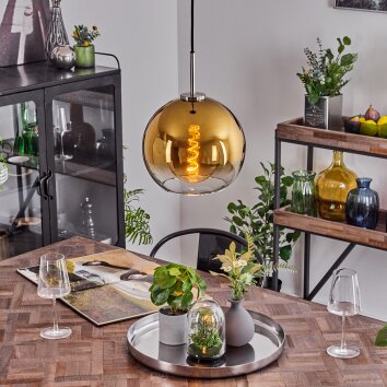 Koyoto Lampadario a sospensione Vetro 25 cm Nero, Argento, 1-Luce