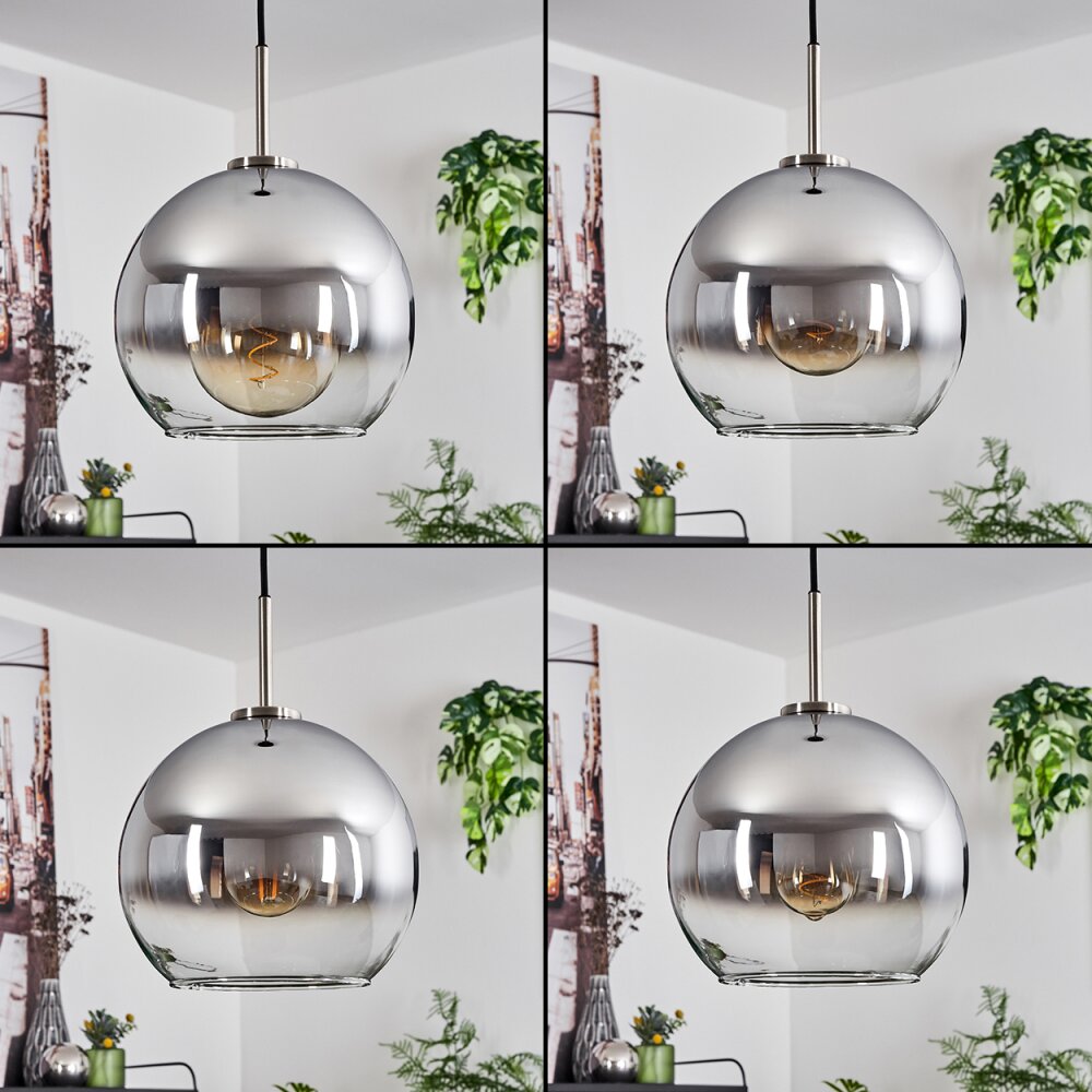 Koyoto Lampadario a sospensione Vetro 25 cm Nero, Argento, 1-Luce