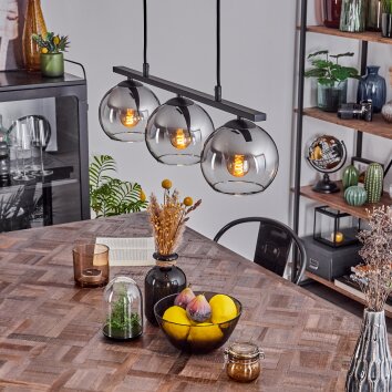 Koyoto Lampada a Sospensione Vetro 15 cm Cromo, Chiaro, Grigio fumo, 3-Luci