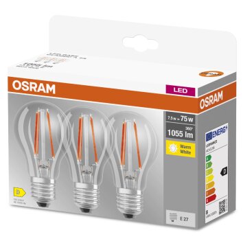 OSRAM Set di 3 LED E27 7,5 Watt 2700 Kelvin 1055 Lumen