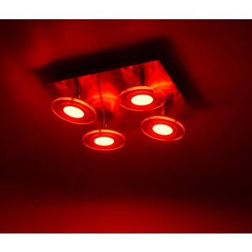 Leuchten Direkt LOLA-MIKE Plafoniera LED Acciaio inox, 4-Luci, Telecomando, Cambia colore