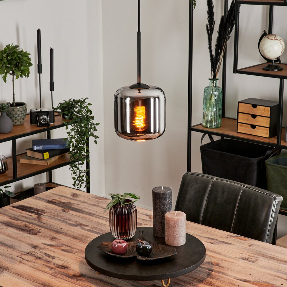 Lauden Lampadario a sospensione Vetro 15 cm Cromo, Grigio fumo, 1-Luce