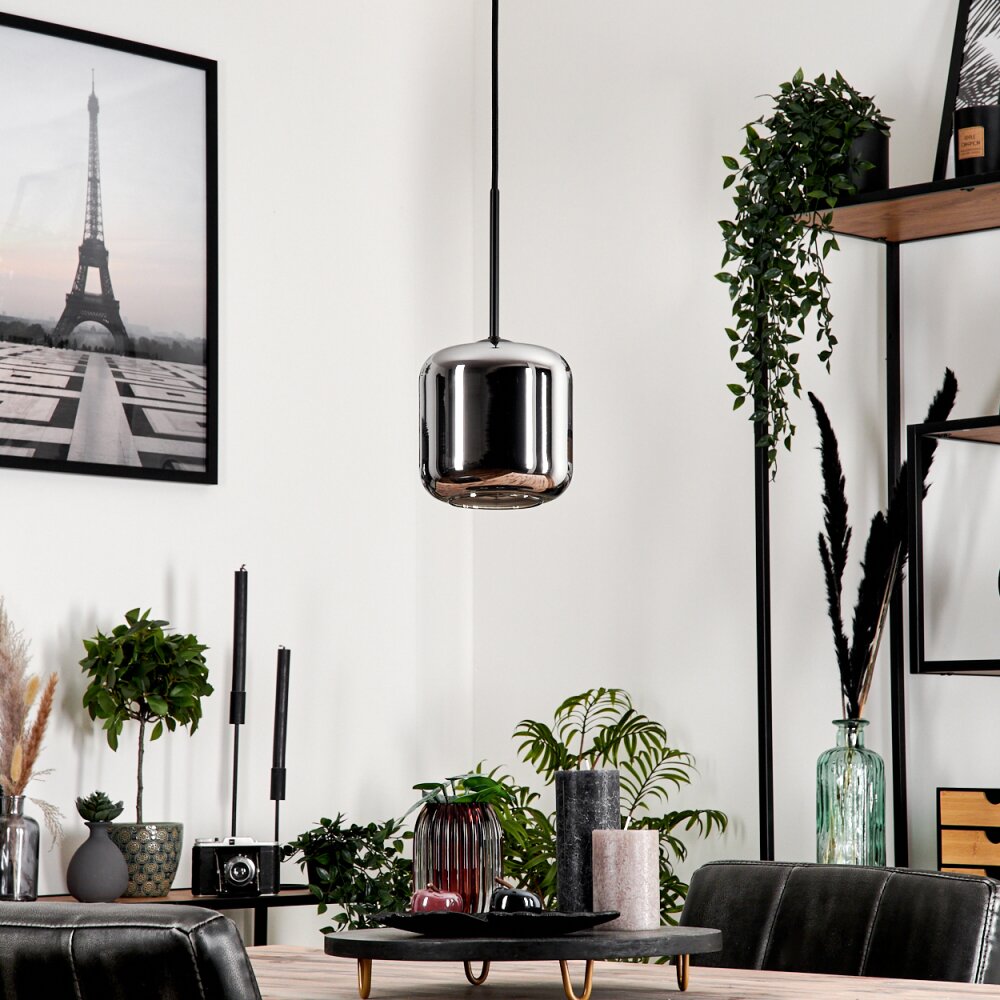 Lauden Lampadario a sospensione Vetro 15 cm Cromo, Grigio fumo, 1-Luce