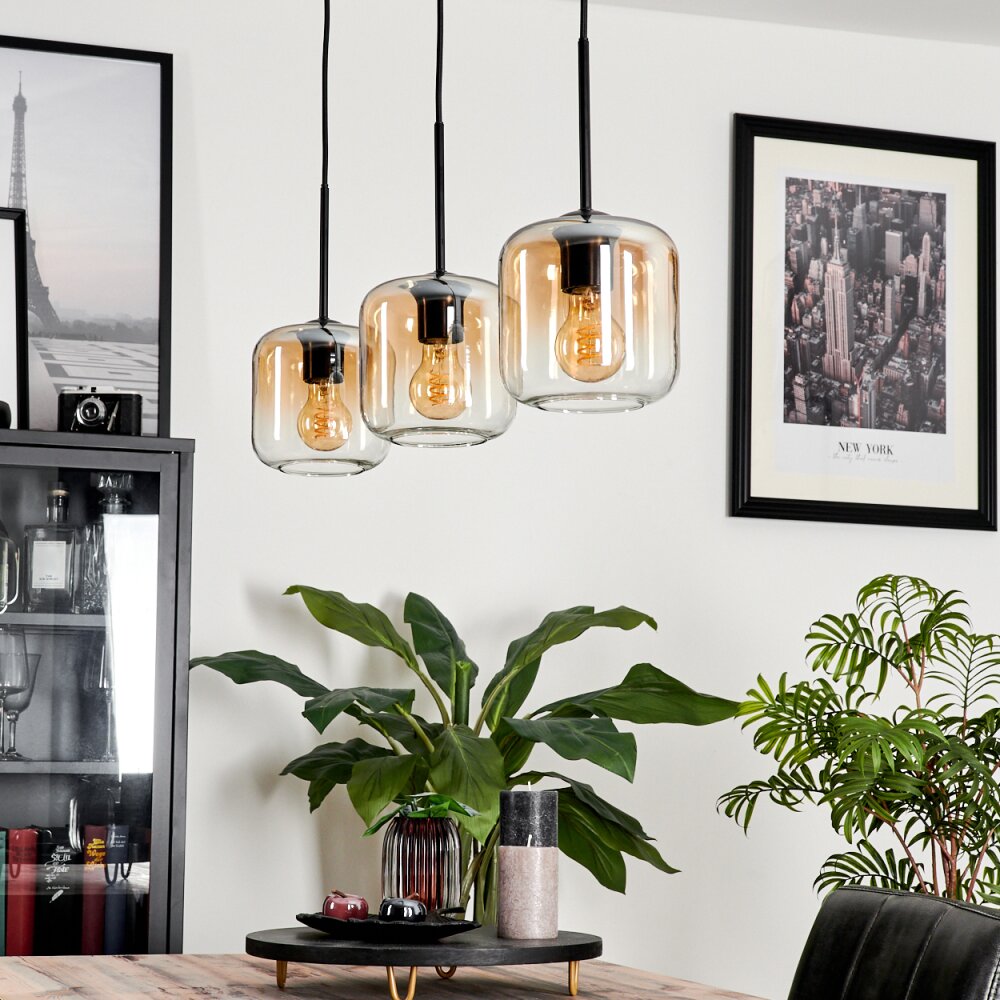 Lauden Lampadario a sospensione Vetro 15 cm Ambrato, Chiaro, 3-Luci