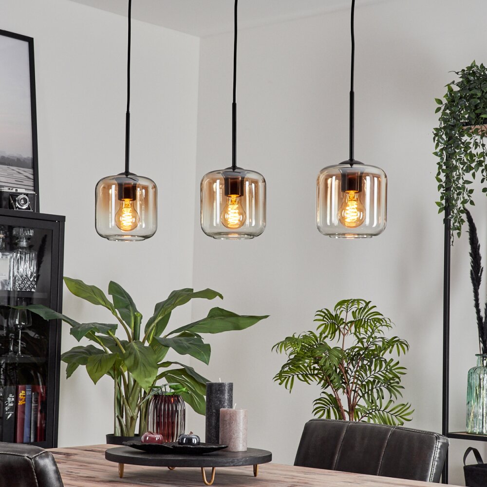 Lauden Lampadario a sospensione Vetro 15 cm Ambrato, Chiaro, 3-Luci