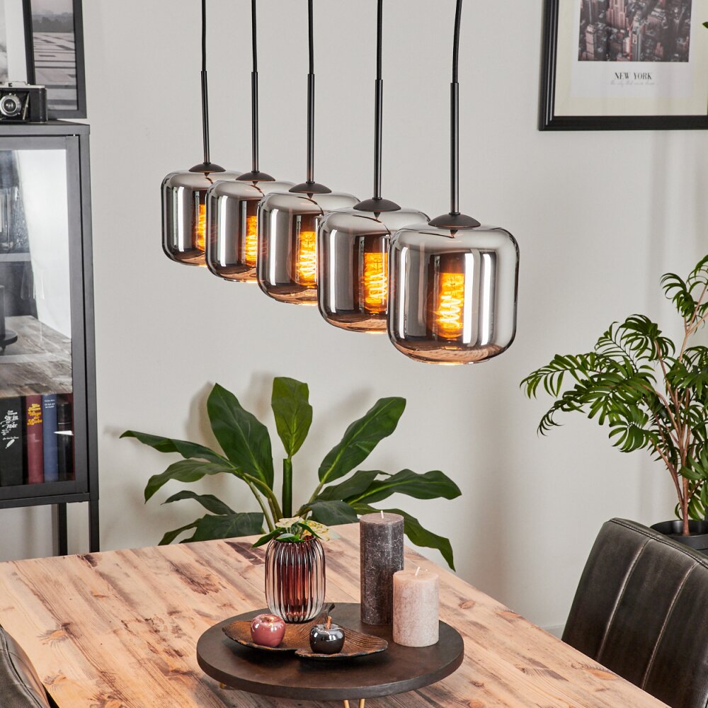 Lauden Lampadario a sospensione Vetro 15 cm Cromo, Grigio fumo, 5-Luci main product photo
