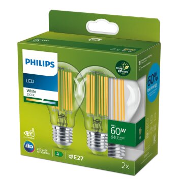 Philips set di 2 E27 LED 4 watt 3000 Kelvin 840 lumen