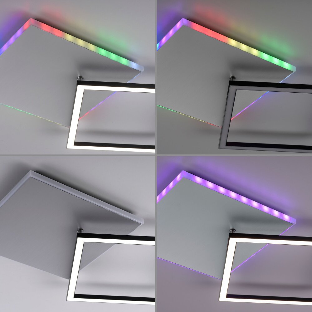 Leuchten Direkt RENDA Plafoniera LED Argento, 2-Luci, Telecomando, Cambia colore