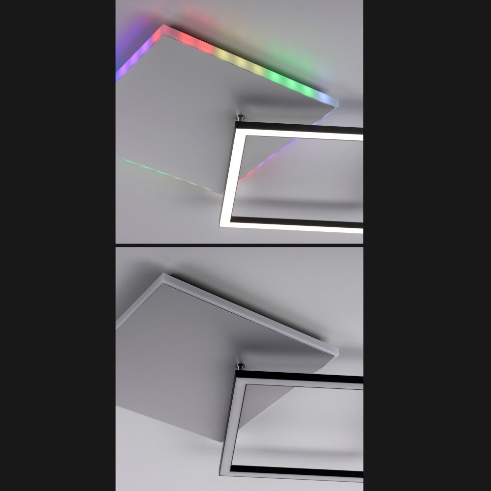 Leuchten Direkt RENDA Plafoniera LED Argento, 2-Luci, Telecomando, Cambia colore