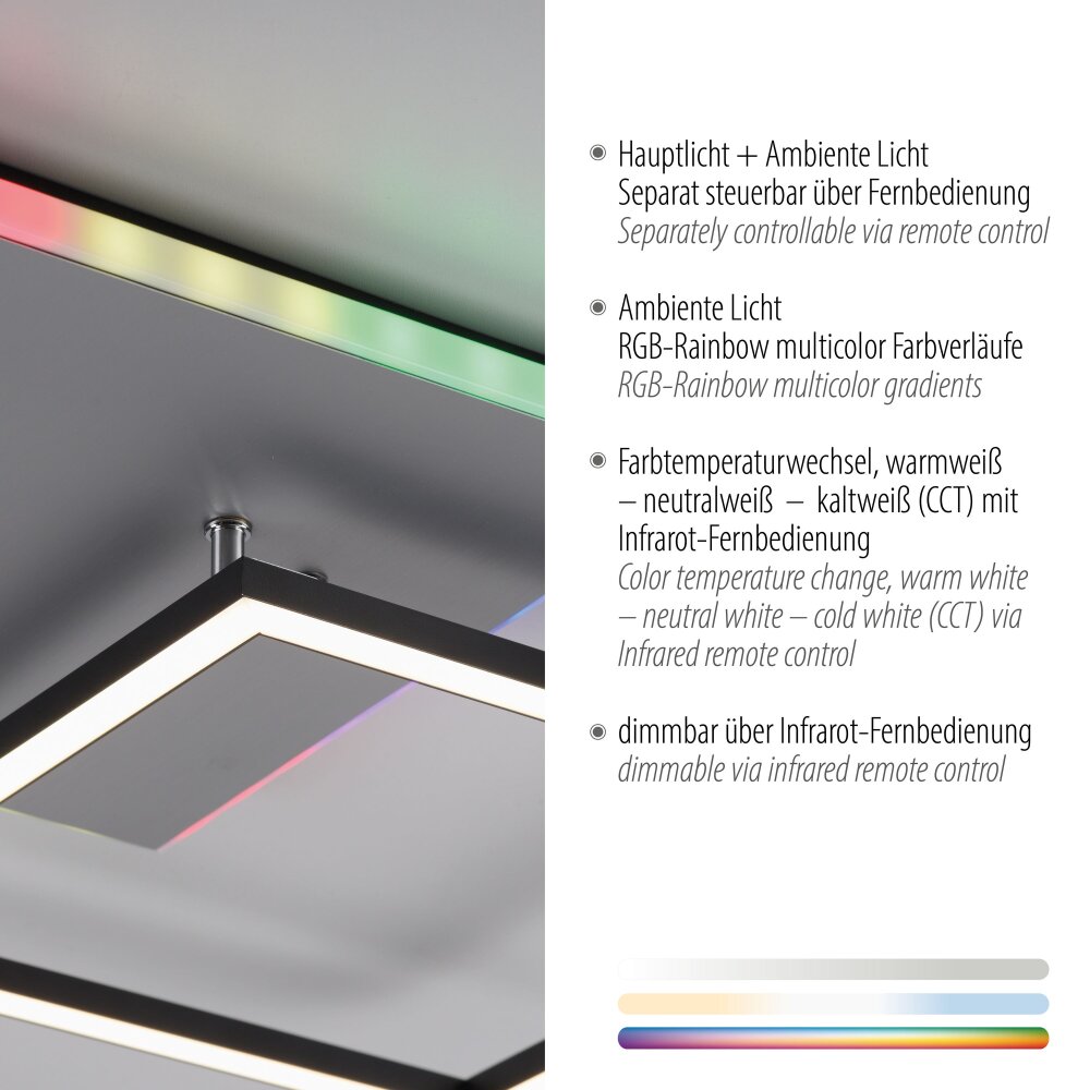 Leuchten Direkt RENDA Plafoniera LED Argento, 2-Luci, Telecomando, Cambia colore