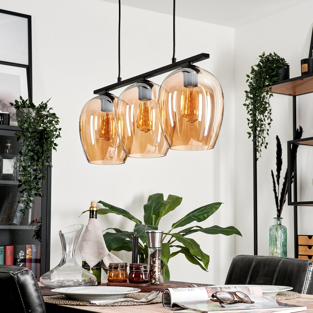 Vevino Lampada a Sospensione Vetro 20cm Ambrato, 3-Luci